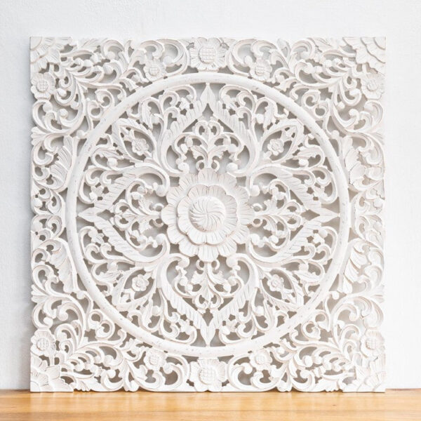 Kate _Wooden Carved Square Wall Panel_90 x 90 cm_White Washed
– Celson PTE Ltd 1