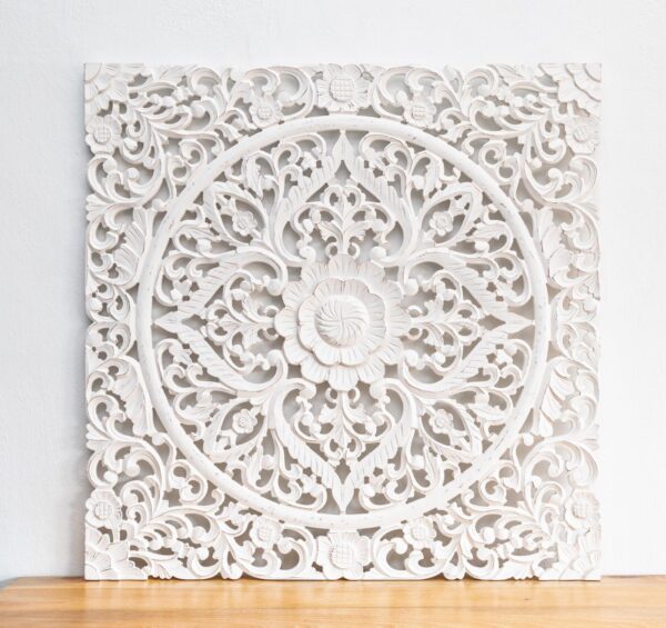 Kate _Wooden Carved Square Wall Panel_90 x 90 cm_White Washed
– Celson PTE Ltd 3