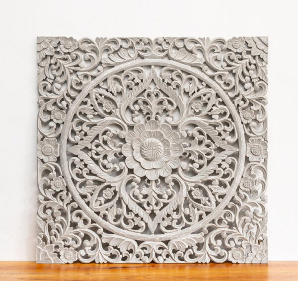 Alice_Wooden Carved Square Wall Panel_90 x 90 cm_Grey Finish
– Celson PTE Ltd 1