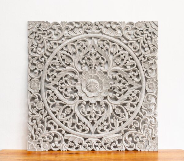 Alice_Wooden Carved Square Wall Panel_90 x 90 cm_Grey Finish
– Celson PTE Ltd 4