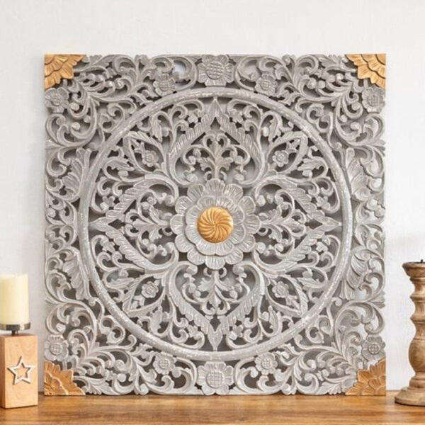 Emily_Square Carved Wooden Wall Panel in Grey_Wall Decor
– Celson PTE Ltd 1