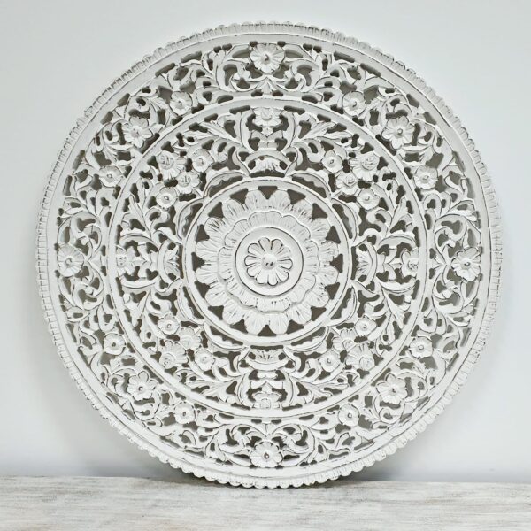 Hirst_Round Carved Wooden Wall Panel in White_Wall Decor
– Celson PTE Ltd 1