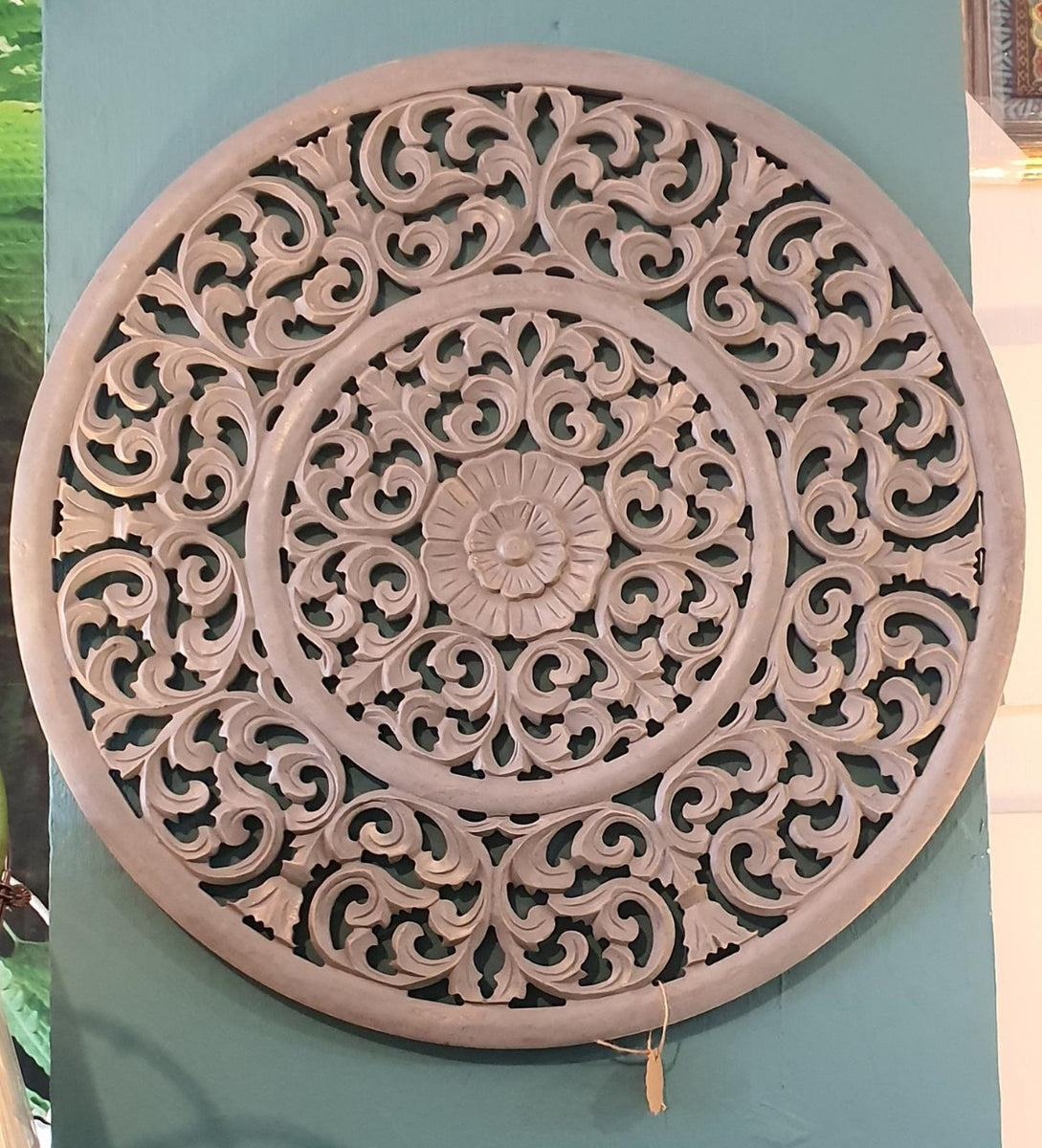 Winkle_Round Carved Wooden Wall Panel in Grey_Wall Decor