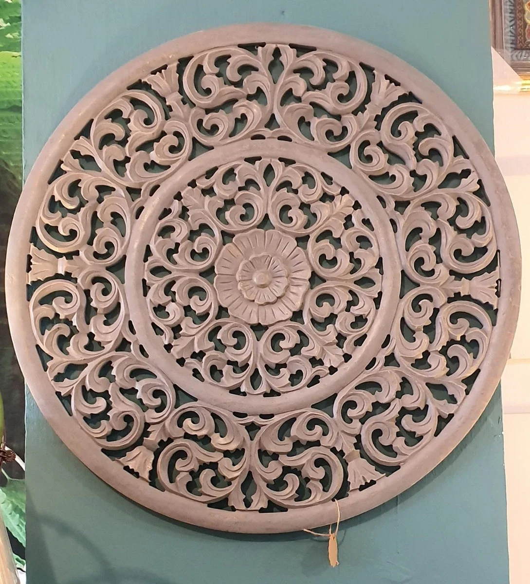 Winkle_Round Carved Wooden Wall Panel in Grey_Wall Decor