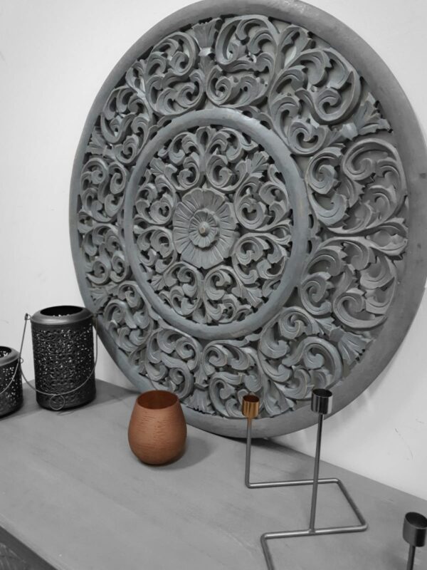 Winkle_Round Carved Wooden Wall Panel in Grey_Wall Decor
– Celson PTE Ltd 3