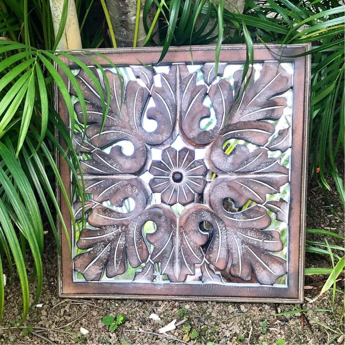 Jocko Grey Wooden with Back Mirror Carving Wall Panel