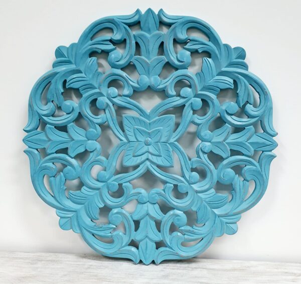 Sheldon_Round Carved Wooden Wall Panel in Blue_Wall Decor
– Celson PTE Ltd 1