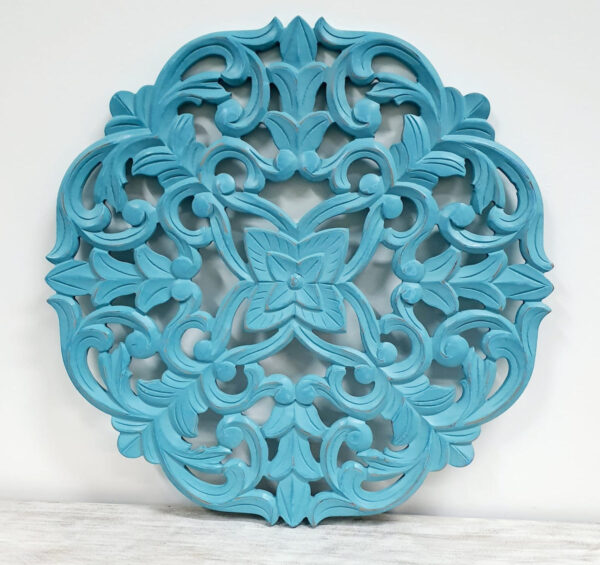 Sheldon_Round Carved Wooden Wall Panel in Blue_Wall Decor
– Celson PTE Ltd