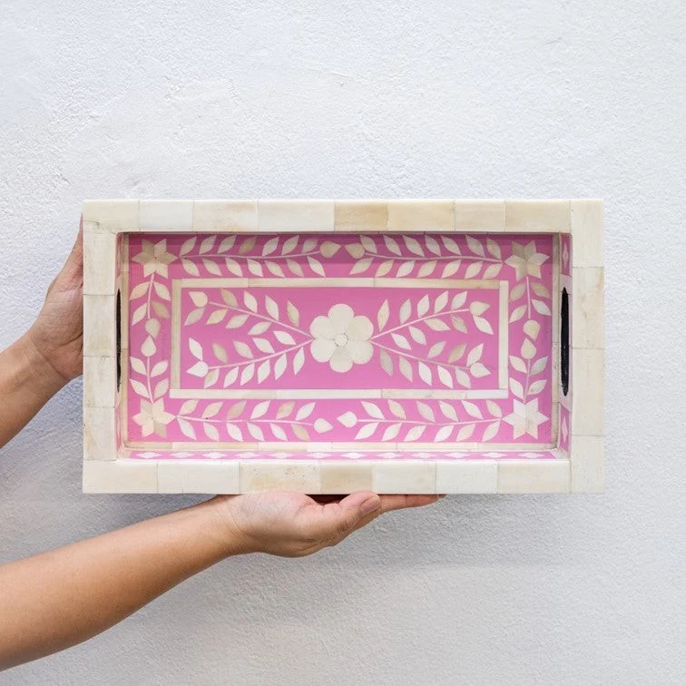 Wlera Pink_Bone Inlay Tray_Floral Bone Tray_20 x 36 cm– Celson PTE Ltd