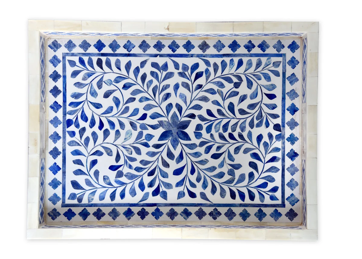 Faye Bone Inlay floral Pattern Tray in Blue_ 45 x 35 cm
– Celson PTE Ltd