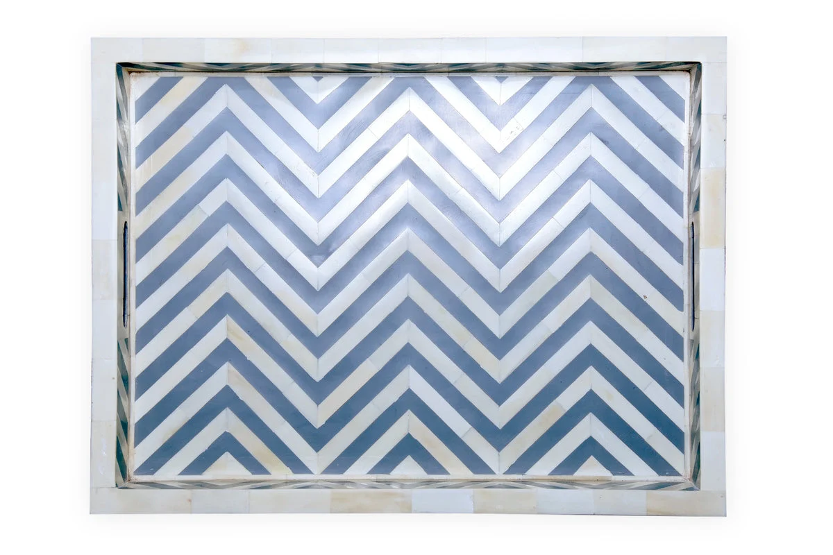 Pheobe Bone Chevron Pattern Tray in Blue_ 45 x 30 cm
– Celson PTE Ltd