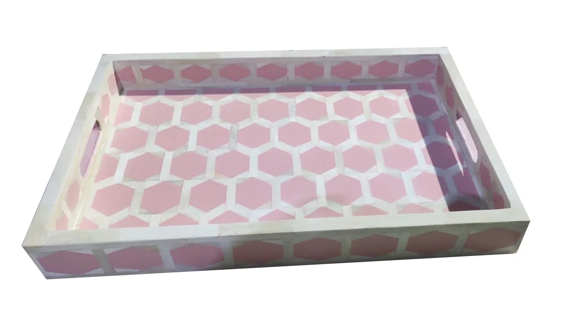 Marc_Bone Inlay Hexagon Pattern Tray in Pink_ 45 x 30 cm
– Celson PTE Ltd