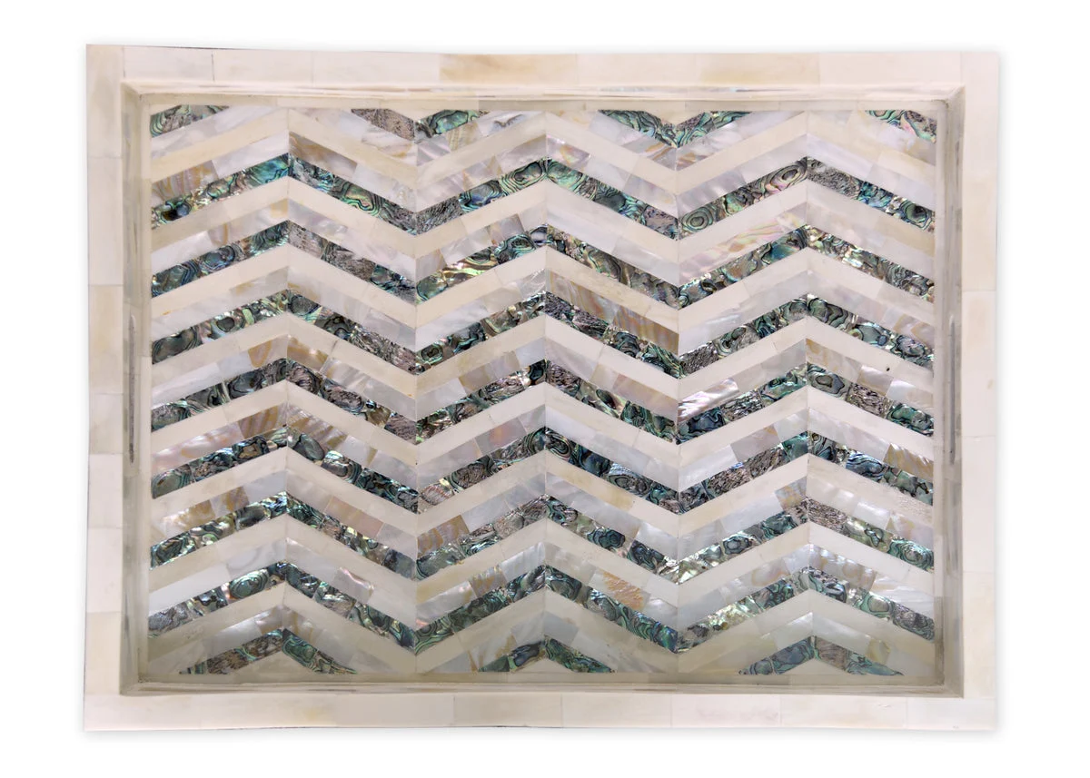 Patrice Mother of Pearl Inlay_Bone Inlay Chevron pattern Tray_46 x 35 – Celson PTE Ltd