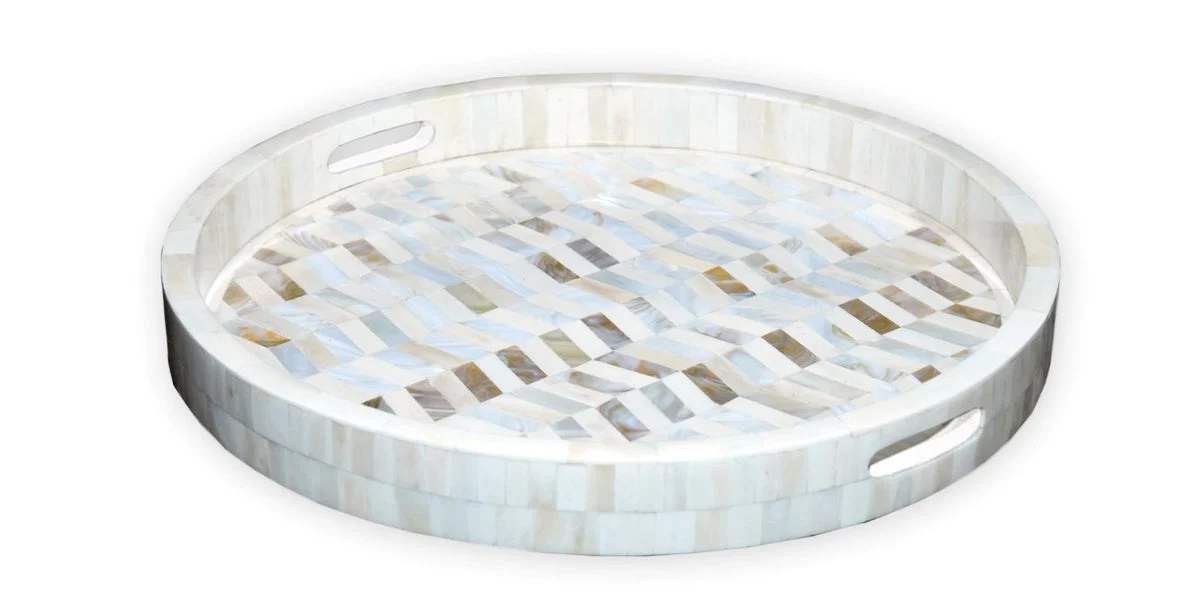 Velda Mother of Pearl Inlay Chevron Pattern Tray _Dia 45 cm
– Celson PTE Ltd