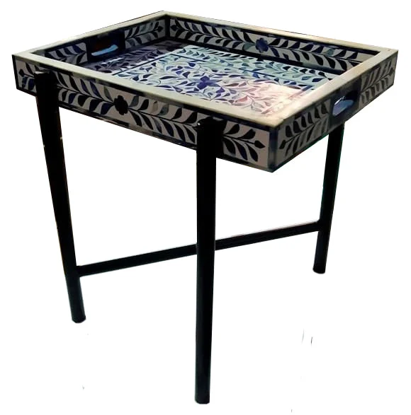 Baginski_Bone Inlay Floral Pattern Tray with Foldable Metal Stand
– Celson PTE Ltd